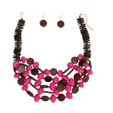 Beaded Fuchsia Coconut Wood Disc Necklace Women