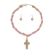 Cargar imagen en el visor de la galería, Pendant Pink Twisted Bead Marbled Cross Necklace

