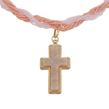 Cargar imagen en el visor de la galería, Pendant Pink Twisted Bead Marbled Cross Necklace
