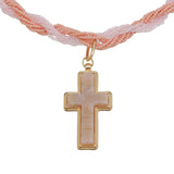 Pendant Pink Twisted Bead Marbled Cross Necklace