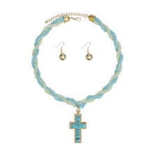 Cargar imagen en el visor de la galería, Pendant Turquoise Twisted Bead Cross Necklace
