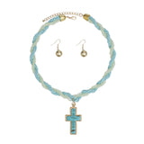 Pendant Turquoise Twisted Bead Cross Necklace