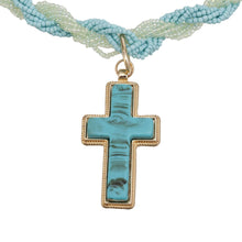 Cargar imagen en el visor de la galería, Pendant Turquoise Twisted Bead Cross Necklace
