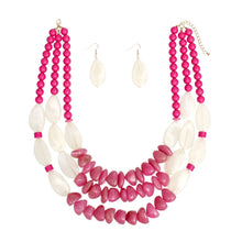 Load image into Gallery viewer, Beaded Fuchsia Stone 3 Layer Tribal Necklace Set
