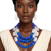 Load image into Gallery viewer, Beaded Royal Blue Stone 3 Layer Tribal Necklace
