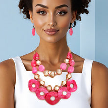 Cargar imagen en el visor de la galería, Statement Fuchsia and Gold Cosmic Layered Necklace
