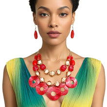 Cargar imagen en el visor de la galería, Statement Red and Gold Cosmic layered Necklace
