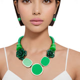 Beaded Artistic Green Flower Statement Necklace