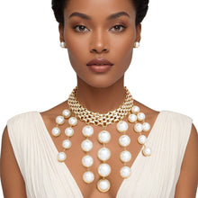 Cargar imagen en el visor de la galería, Choker Modernist Gold Woven Chain Pearl Drop Set
