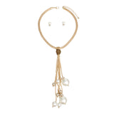 Tassel Long Cream Pearl Rhinestone Gold Necklace