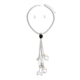 Tassel Long White Pearl Rhinestone Silver Necklace