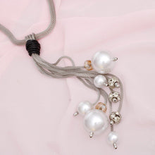 Cargar imagen en el visor de la galería, Tassel Long White Pearl Rhinestone Silver Necklace
