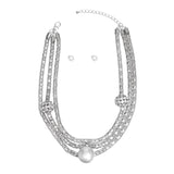Layered Silver Mesh Snake Chain Ball Pearl Set