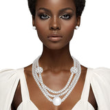 Layered Silver Mesh Snake Chain Ball Pearl Set