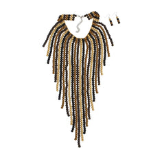 Load image into Gallery viewer, Bib Long Brown Wood Bead Fringe Global Necklace
