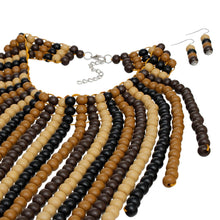 Load image into Gallery viewer, Bib Long Brown Wood Bead Fringe Global Necklace
