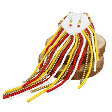 Load image into Gallery viewer, Bib Long Multi Wood Bead Fringe Global Necklace
