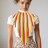 Bib Long Multi Wood Bead Fringe Global Necklace