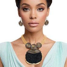 Load image into Gallery viewer, Pendant Black Druzy Stone Wire Tribal Necklace
