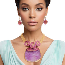 Load image into Gallery viewer, Pendant Purple Druzy Stone Wire Tribal Necklace
