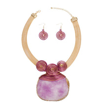 Load image into Gallery viewer, Pendant Purple Druzy Stone Wire Tribal Necklace

