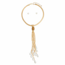 Cargar imagen en el visor de la galería, Tassel Necklace Gold Teardrop Pearl Leather Set
