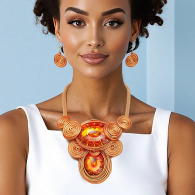 Bib Orange and Gold Wire Drilled Crystal Necklace