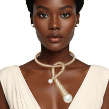 Load image into Gallery viewer, Pendant Handmade Coiled Gold Pearl Loop Necklace
