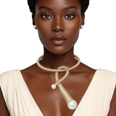 Pendant Handmade Coiled Gold Pearl Loop Necklace