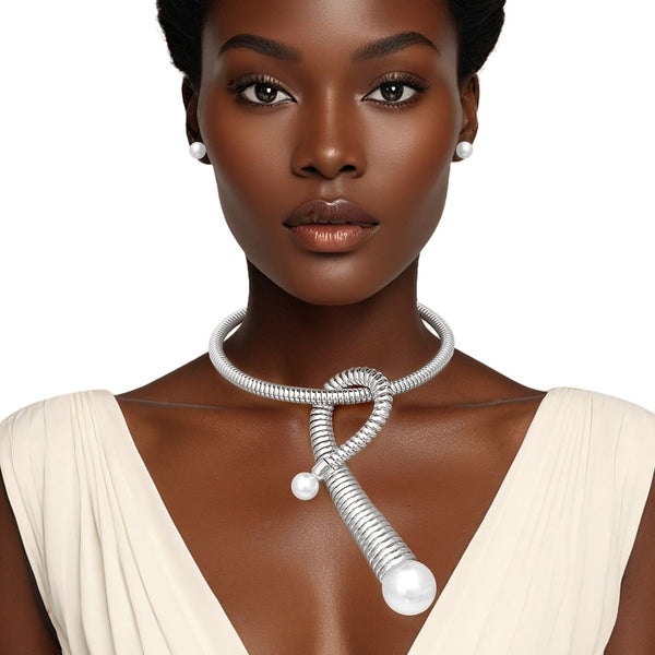 Pendant Handmade Coiled Silver Pearl Loop Necklace