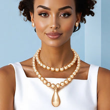 Cargar imagen en el visor de la galería, Beaded Gold Teardrop Pendant Double Necklace Set
