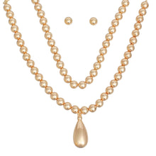 Cargar imagen en el visor de la galería, Beaded Gold Teardrop Pendant Double Necklace Set
