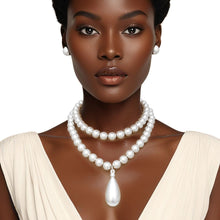 Cargar imagen en el visor de la galería, Bead Matte Silver Teardrop Pendant Double Necklace
