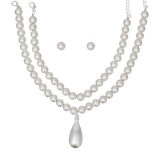 Cargar imagen en el visor de la galería, Bead Matte Silver Teardrop Pendant Double Necklace
