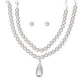 Bead Matte Silver Teardrop Pendant Double Necklace