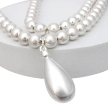 Cargar imagen en el visor de la galería, Bead Matte Silver Teardrop Pendant Double Necklace
