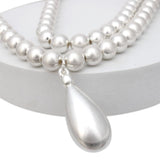 Bead Matte Silver Teardrop Pendant Double Necklace
