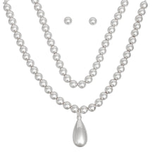 Cargar imagen en el visor de la galería, Beaded Silver Teardrop Pendant Double Necklace Set
