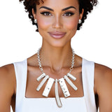Bib Silver Sculptural Silhouette Glam Bar Necklace