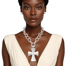 Load image into Gallery viewer, Pendant Chunky Matte Silver Cross Chain Necklace
