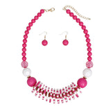Beaded Funky Fuchsia and White Disc Necklace Set