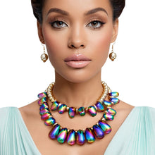 Load image into Gallery viewer, Beaded Black Iridescent Teardrop Bead Necklace

