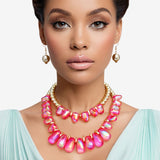 Beaded Fuchsia Iridescent Teardrop Bead Necklace