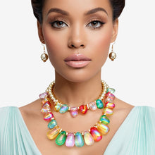 Cargar imagen en el visor de la galería, Beaded Multi Iridescent Teardrop Bead Necklace
