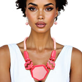 Beaded Pendant Pink 70's Vibe Necklace for Women