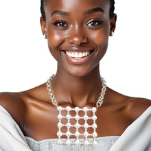 Load image into Gallery viewer, Pendant Silver Crystal Square Grid Chain Necklace
