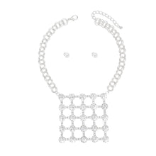 Load image into Gallery viewer, Pendant Silver Crystal Square Grid Chain Necklace
