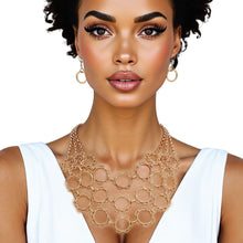 Cargar imagen en el visor de la galería, Chain Multi Row Multi Circle Gold Bib Necklace
