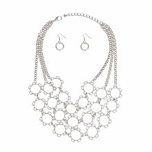 Cargar imagen en el visor de la galería, Chain Multi Row Multi Circle Silver Bib Necklace
