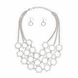 Chain Multi Row Multi Circle Silver Bib Necklace